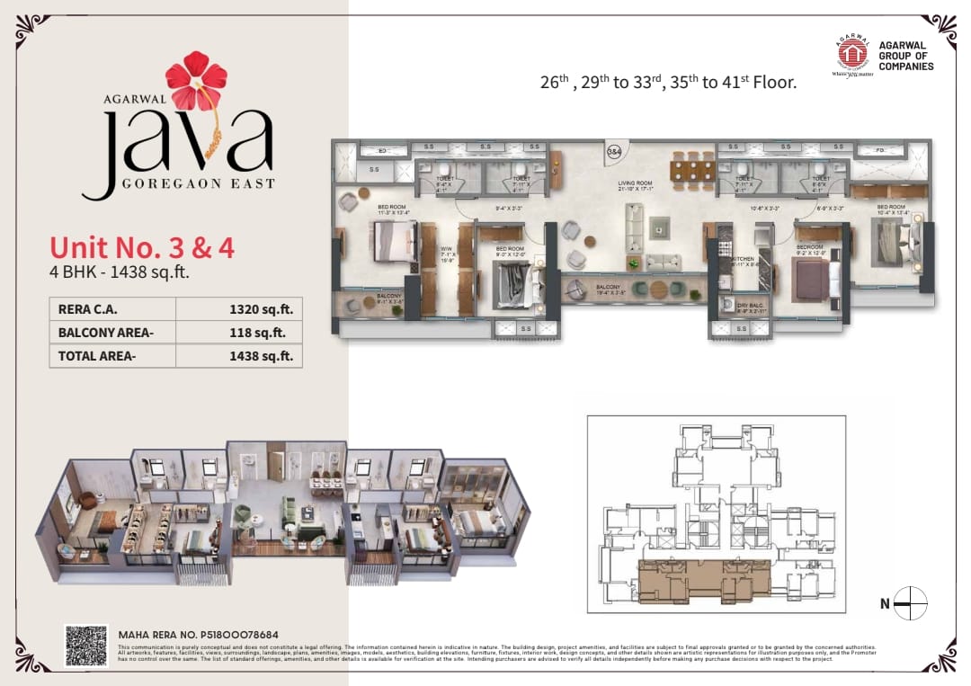 Agarwal Floresta Java Goregaon East - 3+3 Jodi Flat Floor Plan